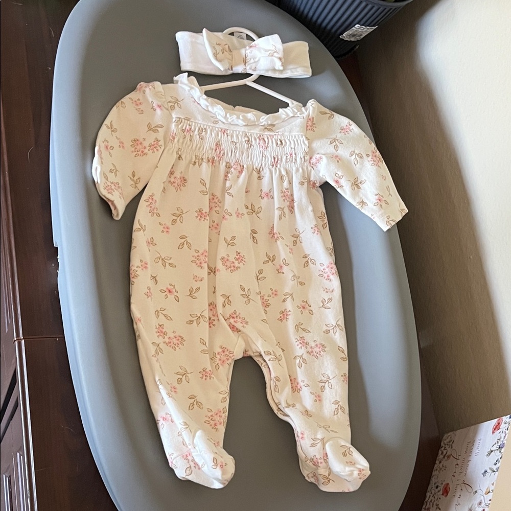 Floral Print Kids One Piece with Headband